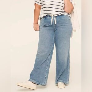 LANE BRYANT Pull-On Cloud Knit High-Rise Wide Leg Jean Medium Denim Women 14
